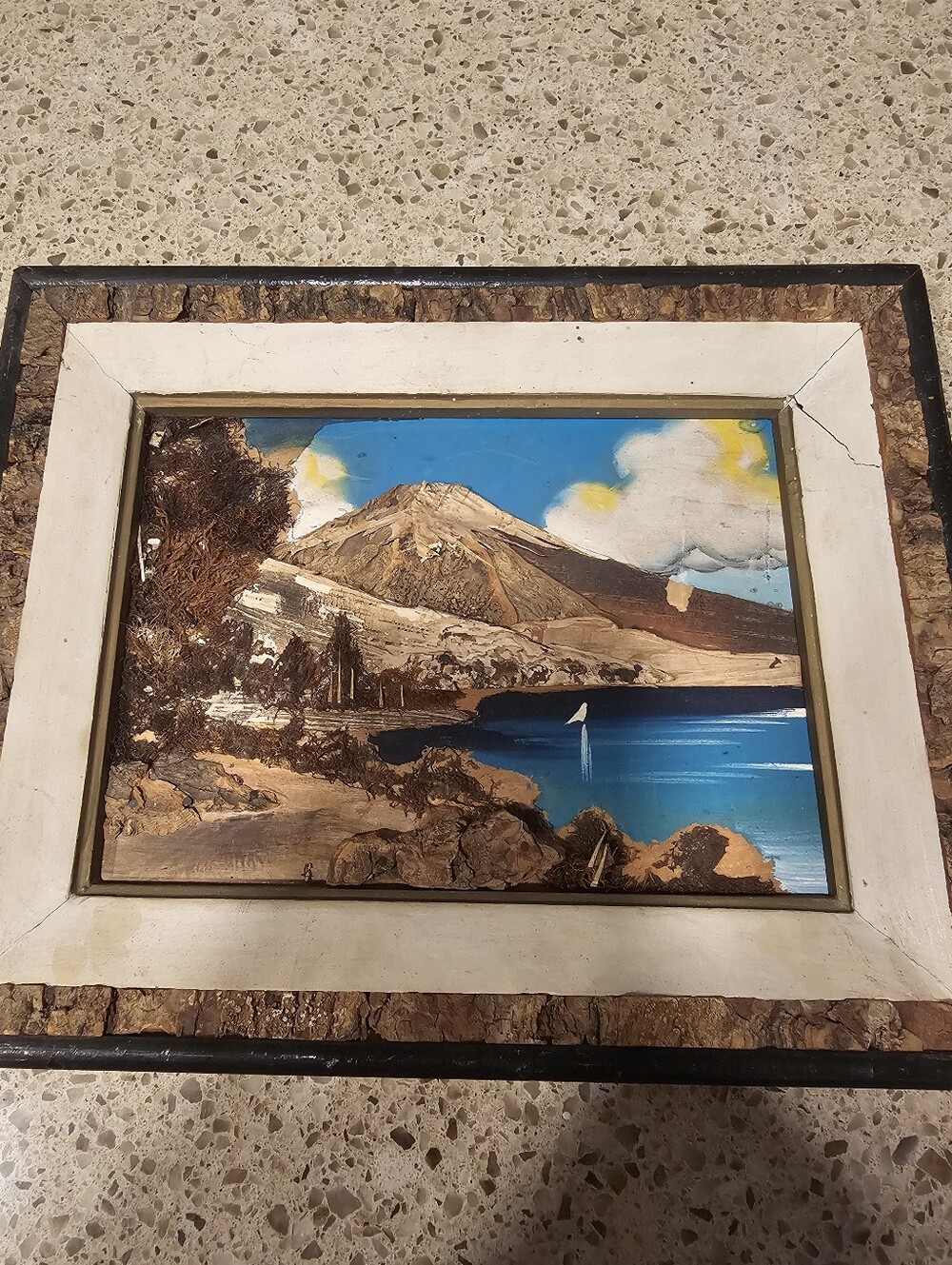 Vintage Framed Japanese Bark And Moss Artwork